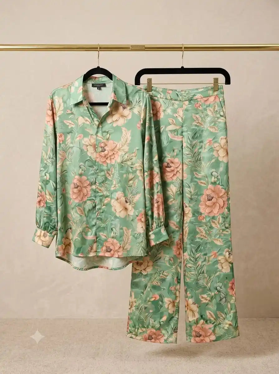 Casual Pakistani Print Crepe Co-Ord Set with Balloon Sleeves By ASC