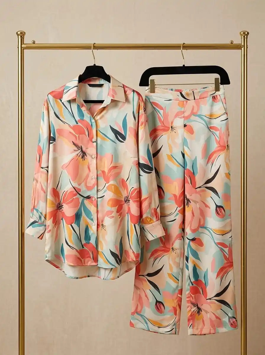 Pakistani Print Crepe Co-Ord Set with Balloon Sleeves By ASC