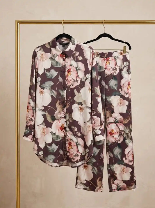 Pakistani Print Crepe Co-Ord Set with Balloon Sleeves By ASC