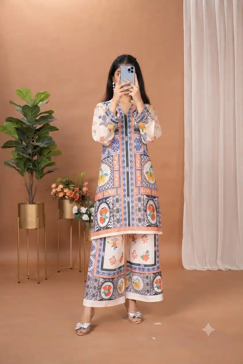 Ethnic Style Pakistani Print Crepe Co-Ord Set By ASC