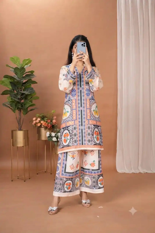 Ethnic Style Pakistani Print Crepe Co-Ord Set By ASC