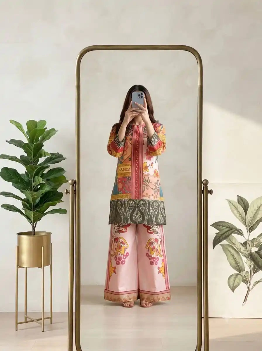 Pakistani Style Crepe Printed Kurta & Palazzo Set By ASC