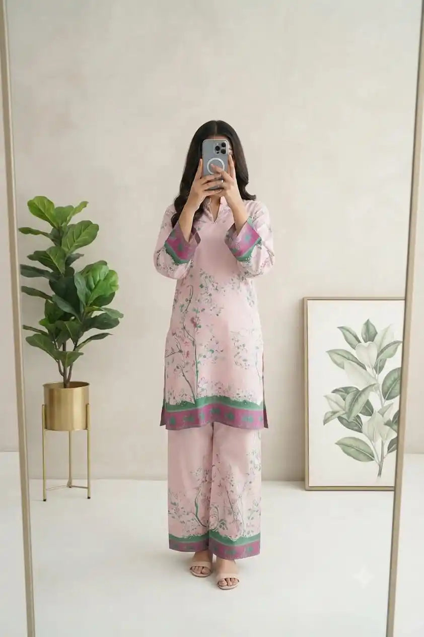 Printed Crepe Pakistani Style Kurta Palazzo Set By ASC