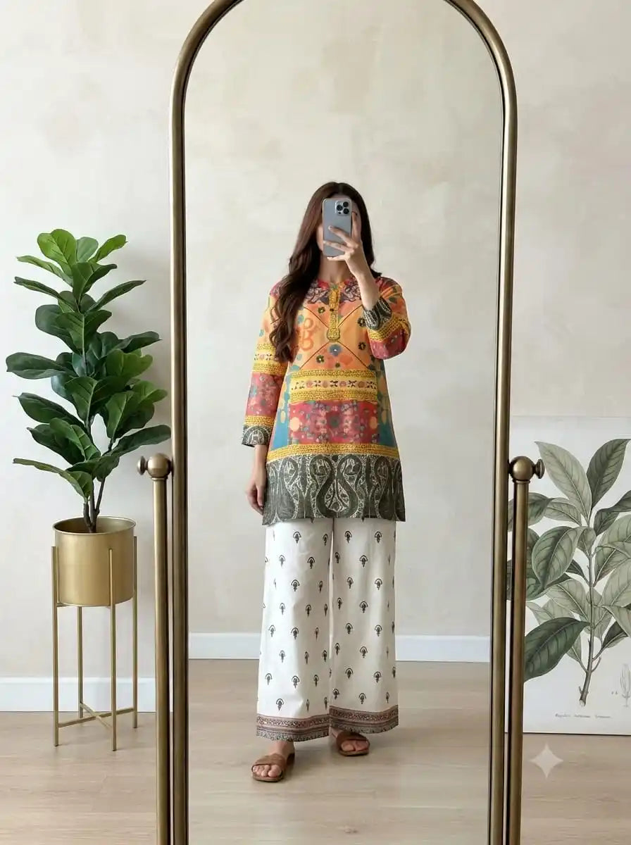 Women's Ethnic Pakistani Print Crepe Suit Set By ASC