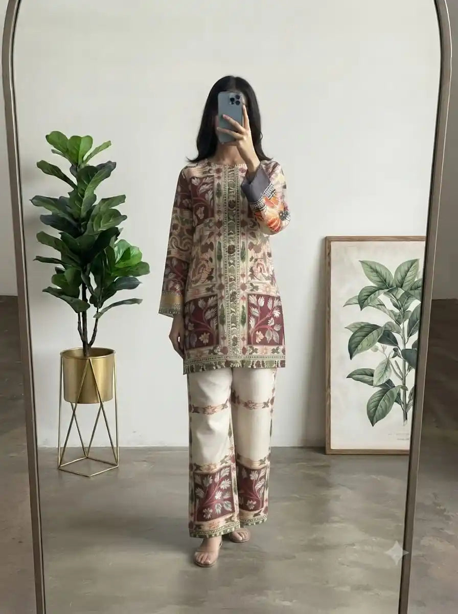 Women's Pakistani Motif Print Crepe Co-Ord Set By ASC