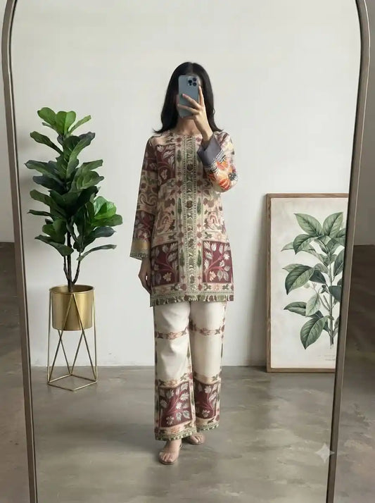 Women's Pakistani Motif Print Crepe Co-Ord Set By ASC