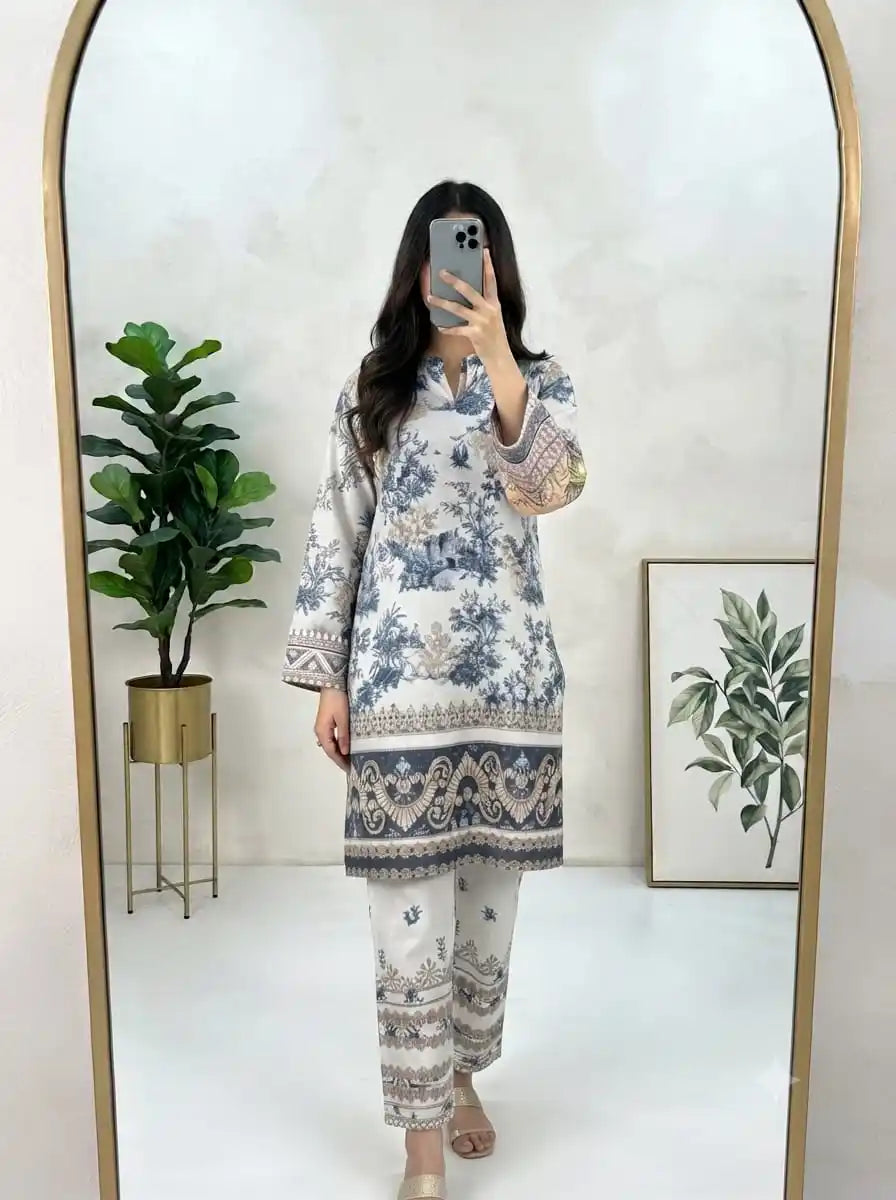 Women's Ethnic Pakistani Print Crepe Co-Ord Set By ASC