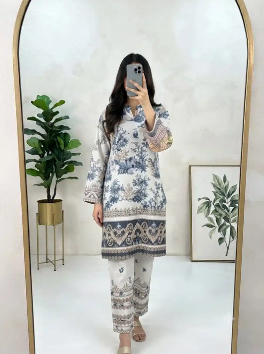 Women's Ethnic Pakistani Print Crepe Co-Ord Set By ASC