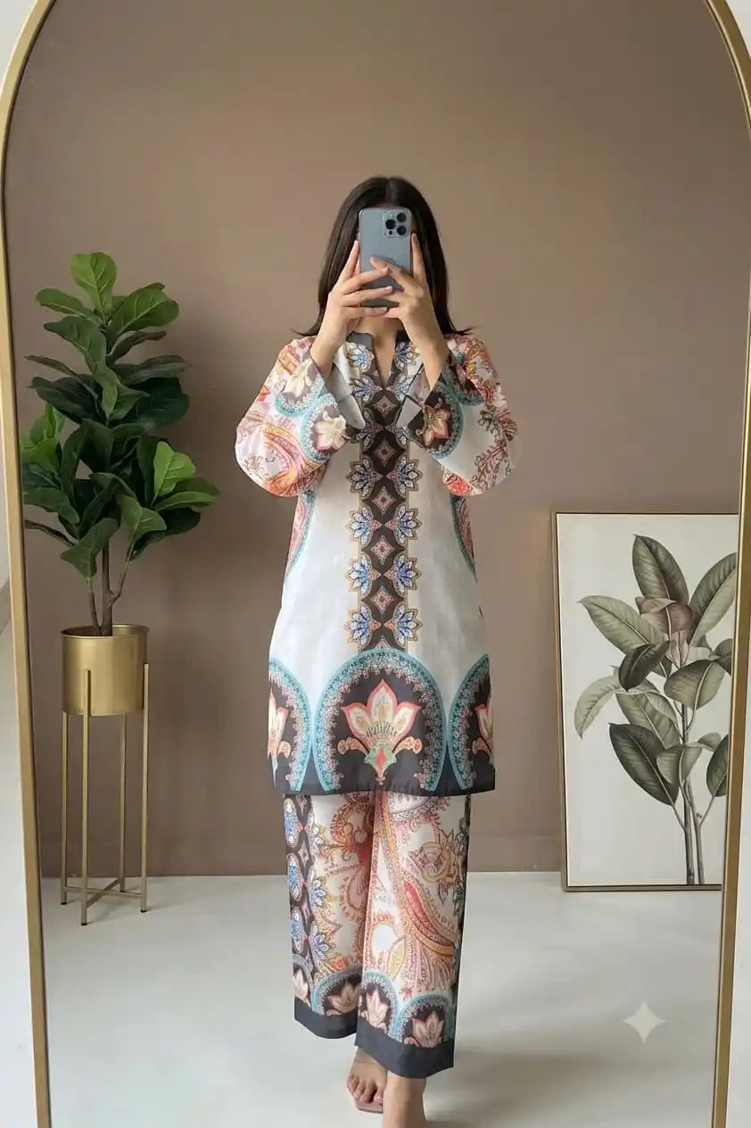 Women's Daily Wear Pakistani Print Crepe Co-Ord Set By ASC