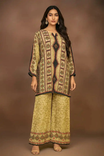 Women's Pakistani Print Crepe Straight Kurta Plazzo Set by ASC Fashion Store