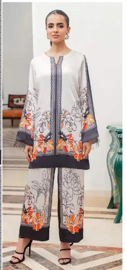 Women's Pakistani Print Crepe Straight Kurta Plazzo Set - ASC Fashion Store