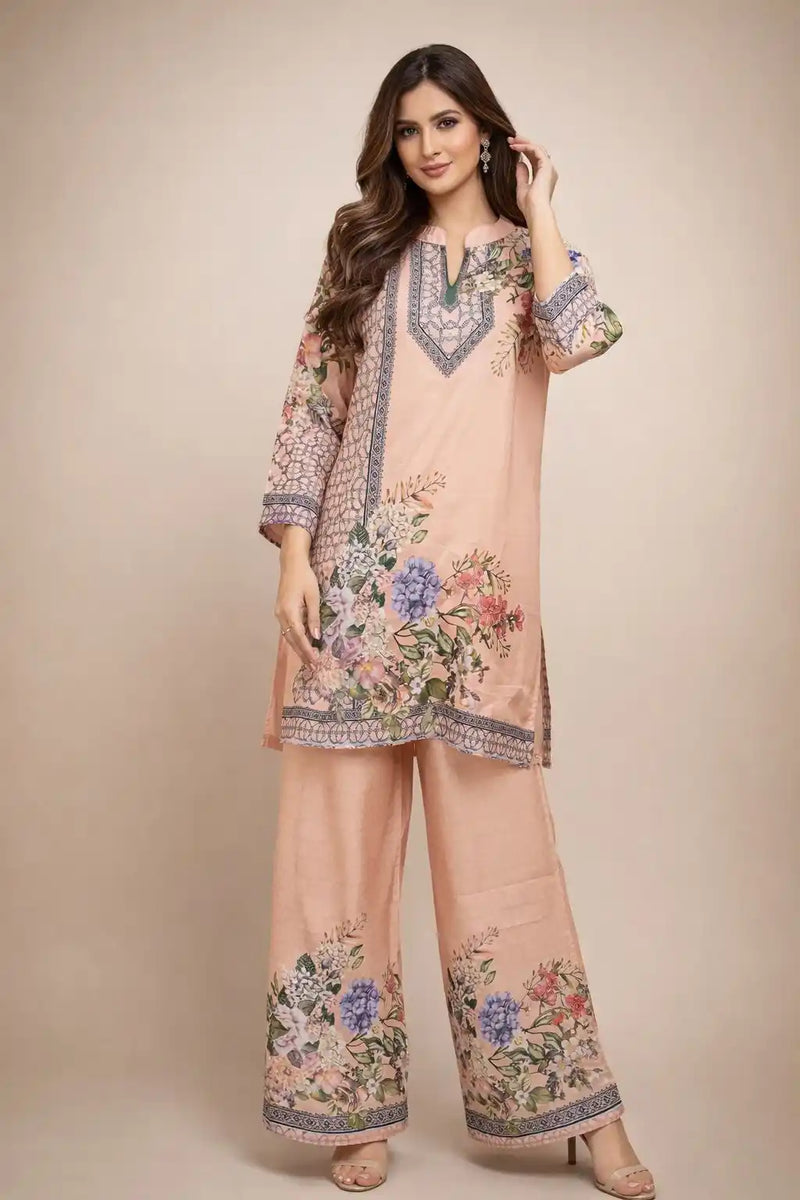 Women's Pakistani Print Crepe Straight Kurta Plazzo Set - ASC Fashion Store