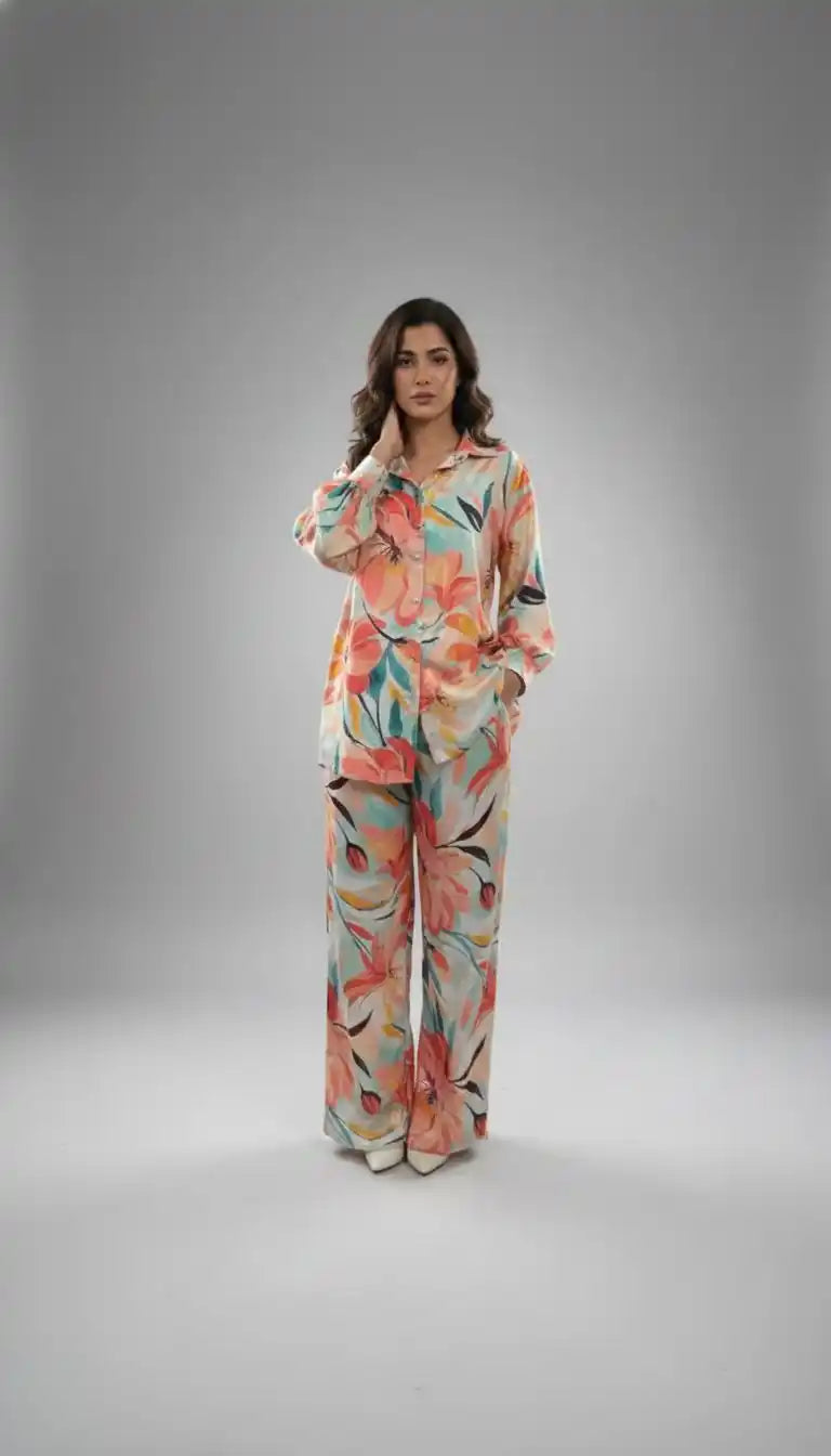 Crepe Modest Pakistani Cord Sets With Baloon Sleeves