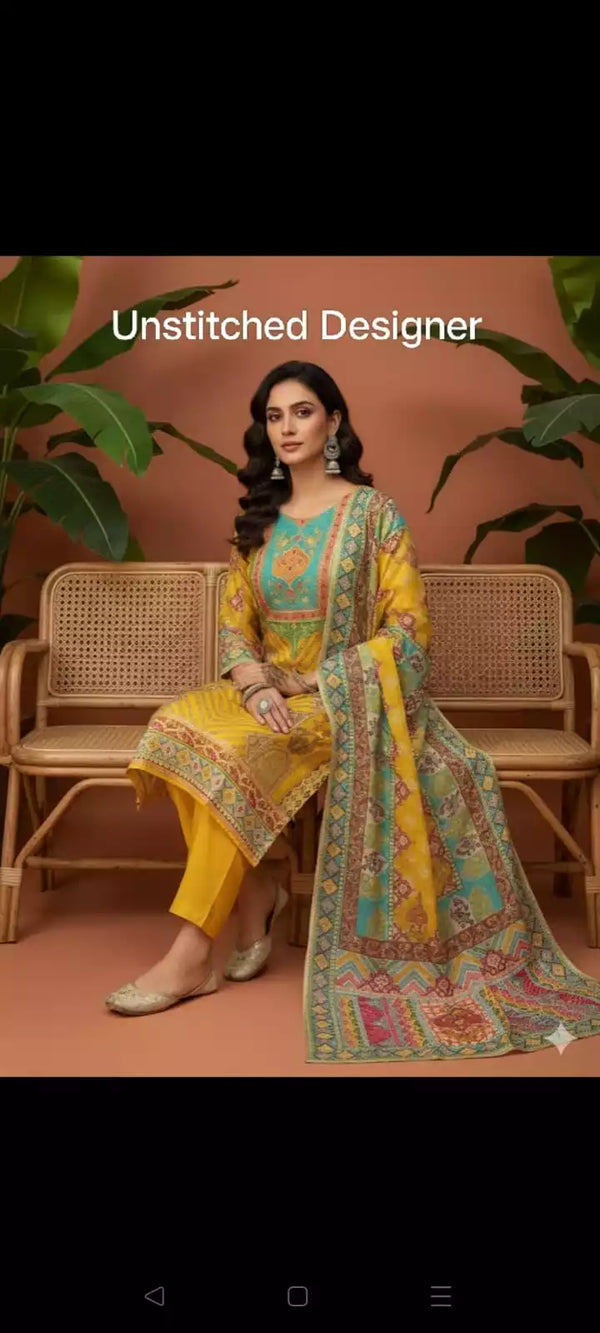 UNSTITCHED MASLIN DESIGNER SUIT With Maslin Dupatta