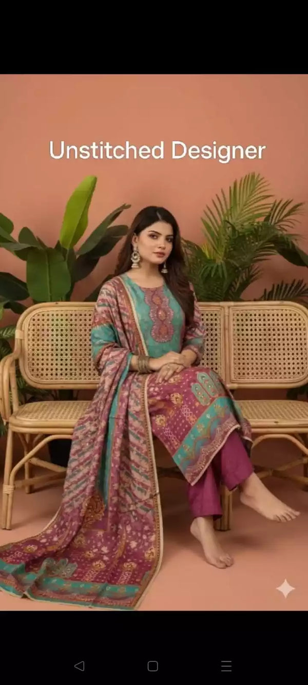 UNSTITCHED MASLIN DESIGNER SUIT With Maslin Dupatta