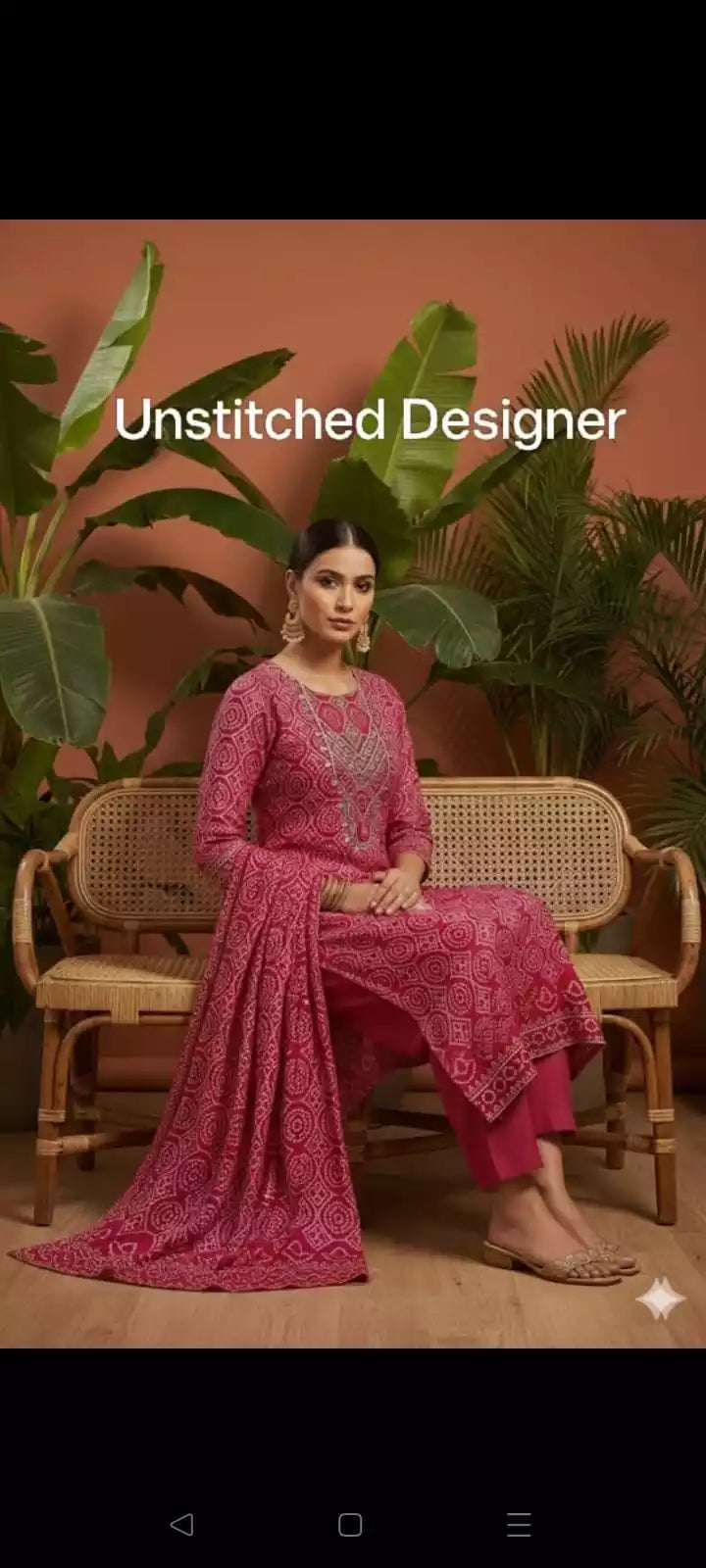 Women's Upada Silk Bandhej Print Unstitched Designer Suit With Gota Work - ASC Fashion Store