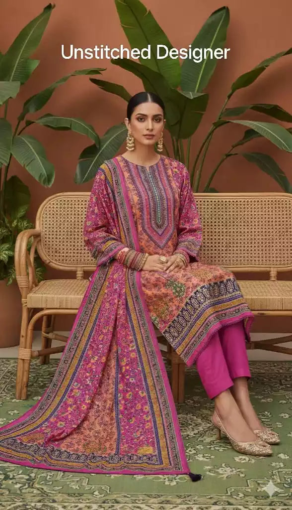 UNSTITCHED MASLIN DESIGNER SUIT With Maslin Dupatta
