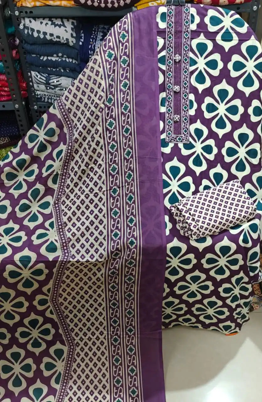 Teal Blue Clover Unstitched Suit ASC Fashion Store