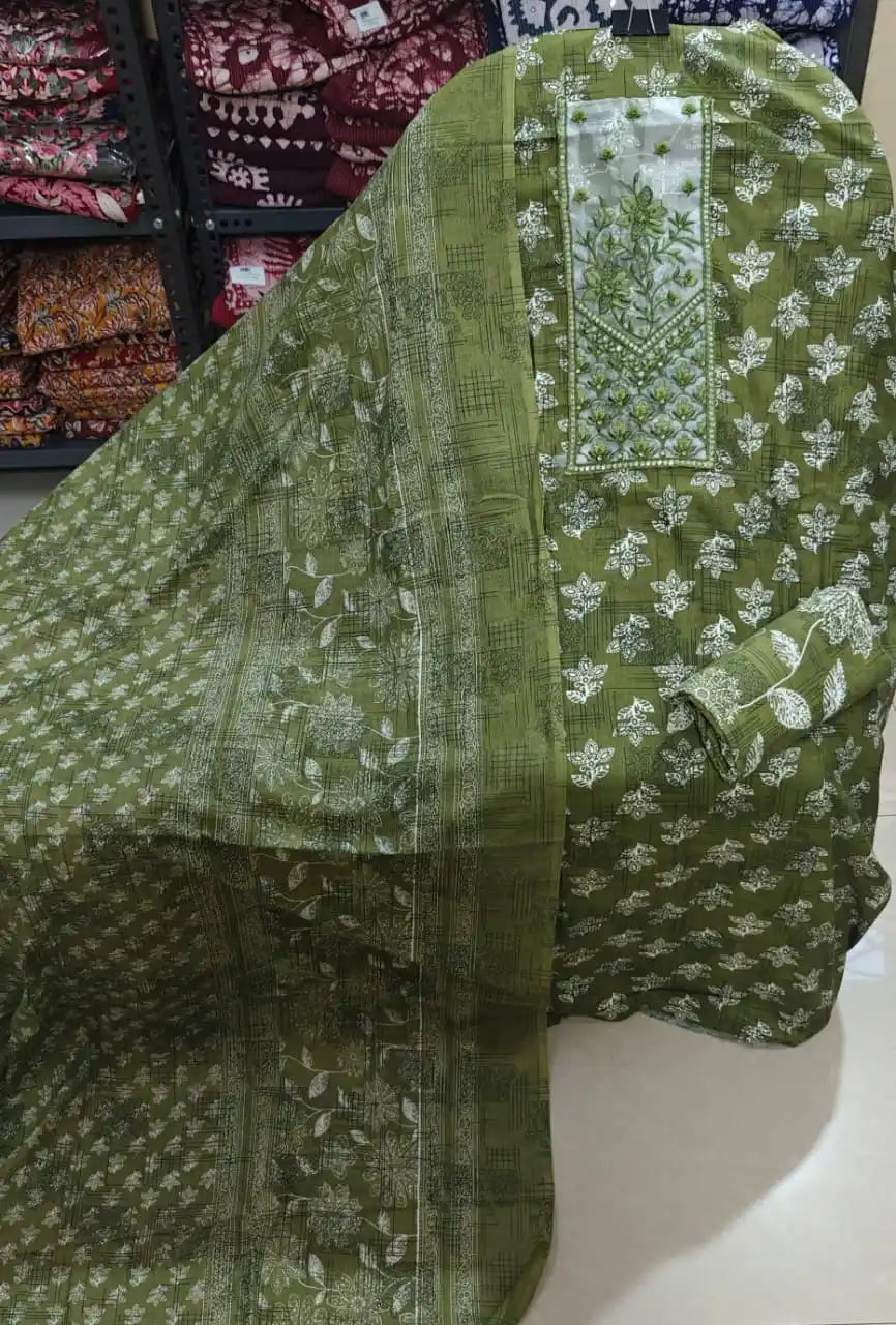 Olive Green Heavy Neck Cotton Suit ASC Fashion Store