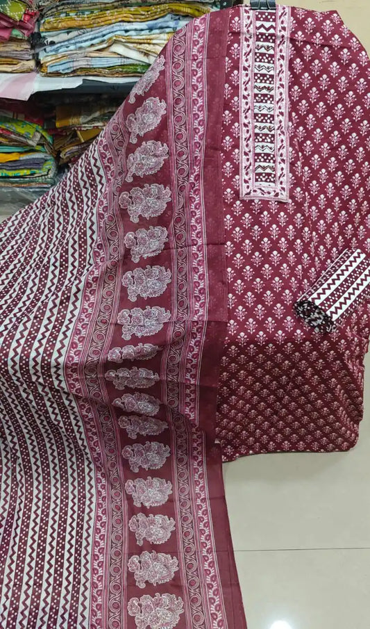Burgundy Cotton Suit Material ASC Fashion Store
