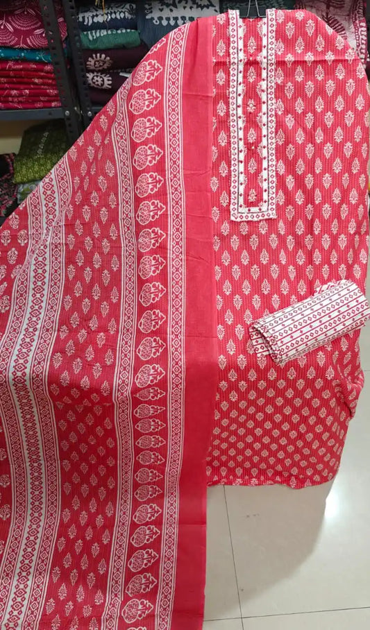 Festive Red Jaipuri Style Cotton Dress Material  ASC Fashion Store