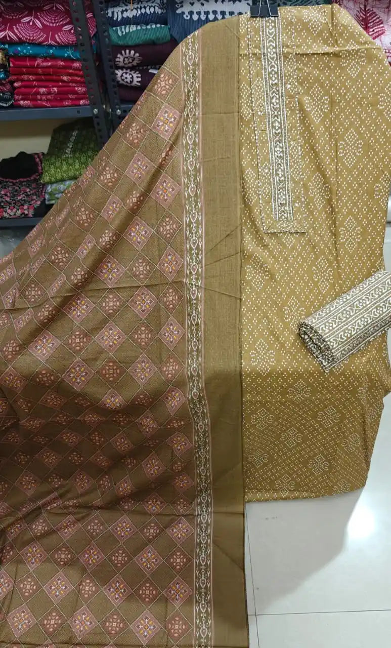 Mehendi Green Cotton Suit Material  ASC Fashion Store
