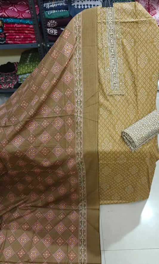 Mehendi Green Cotton Suit Material  ASC Fashion Store