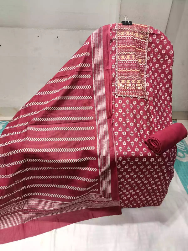Premium Cotton JaiPuri Unstitched Cotton Suit With Cotton Dupatta