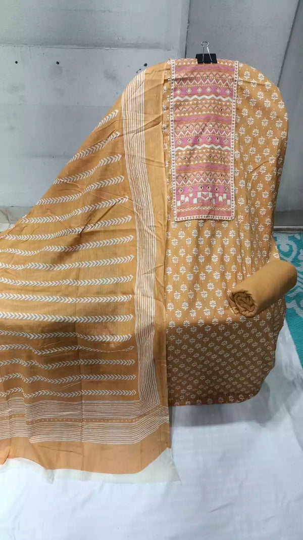Premium Cotton JaiPuri Unstitched Cotton Suit With Cotton Dupatta