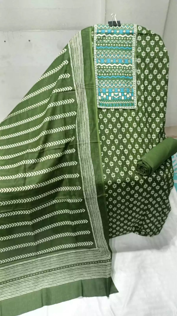 Premium Cotton JaiPuri Unstitched Cotton Suit With Cotton Dupatta