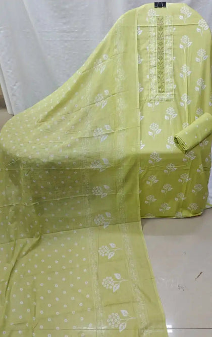 Cotton Suit With Stylish Neck Work Printed Dress Material By ASC