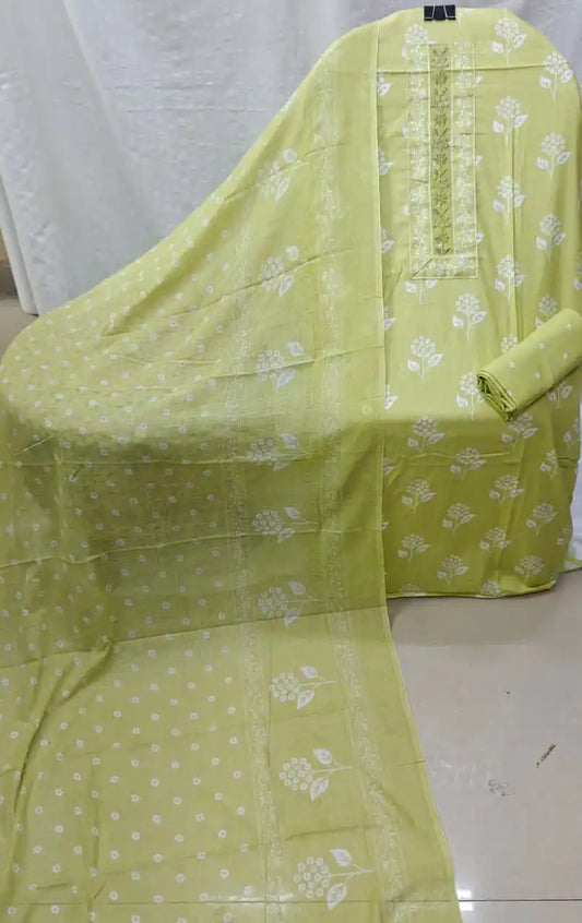 Cotton Suit With Stylish Neck Work Printed Dress Material By ASC