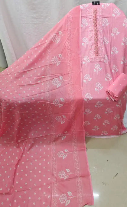 Cotton Suit With Stylish Neck Work Printed Dress Material By ASC