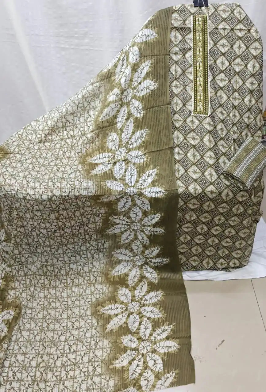 Cotton Suit With Stylish Neck Work Printed Dress Material By ASC
