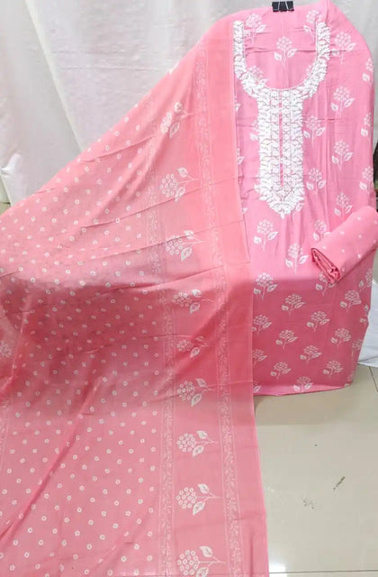 Cotton Suit With Front Neck Embroidery Printed Fabric By ASC
