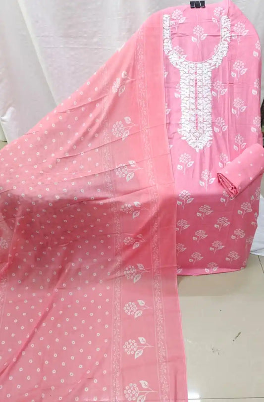 Cotton Suit With Front Neck Embroidery Printed Fabric By ASC