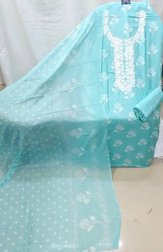 Cotton Suit With Stylish Neck Work Printed Dress Material By ASC
