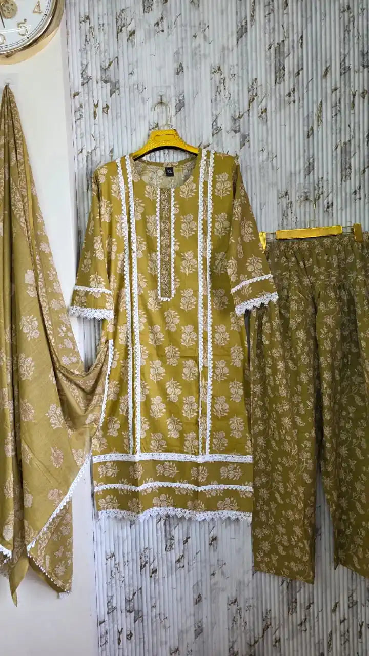Stylish summer floral printed salwar suit with white lace paneling by ASC Fashion Store