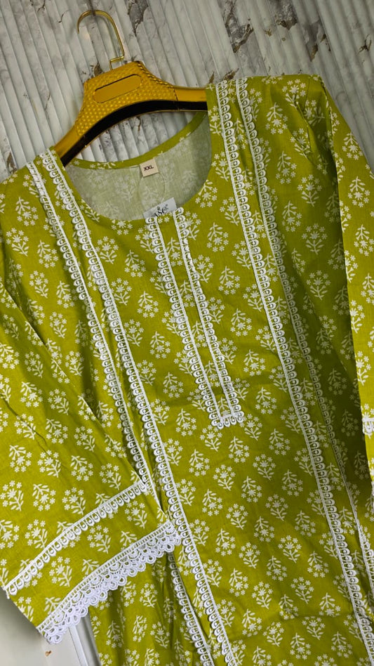 Parrot Green Cotton Karachi Suit