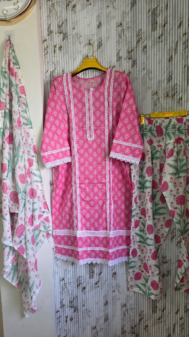 Jaipuri KARACHI Readymade Cotton Suit With Comfortable pant & Cotton Dupatta