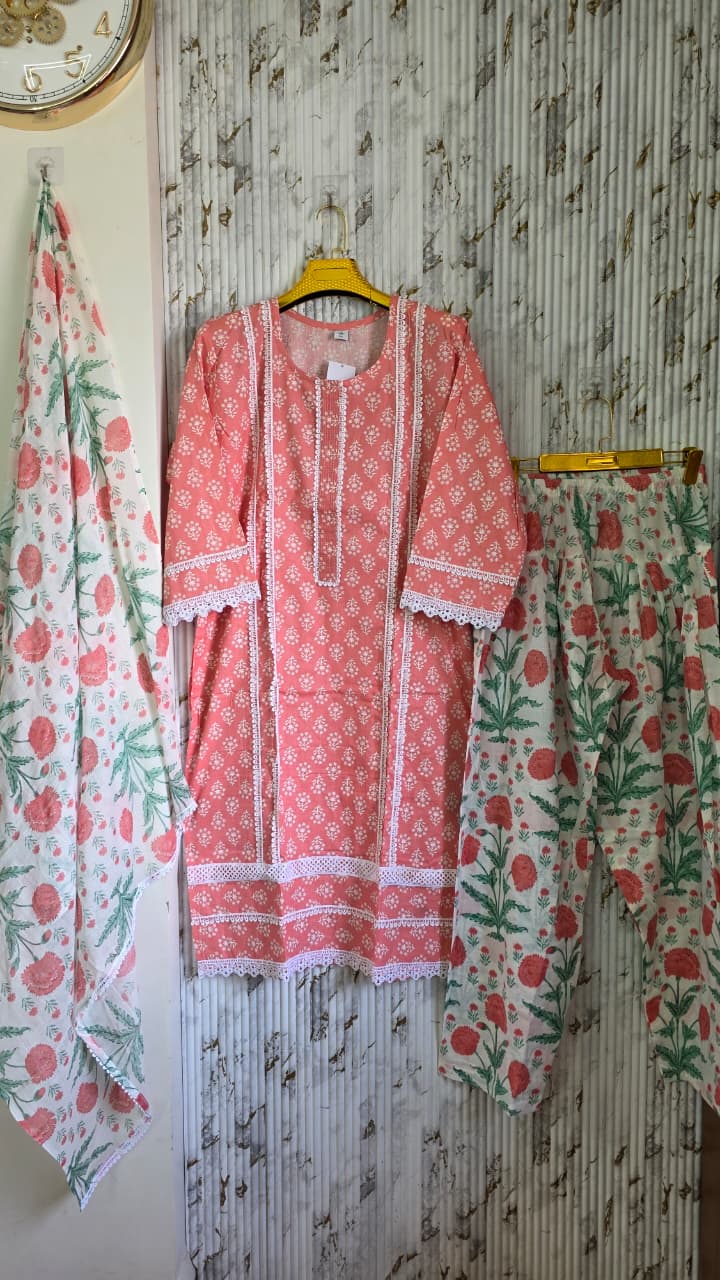 Jaipuri KARACHI Readymade Cotton Suit With Comfortable pant & Cotton Dupatta