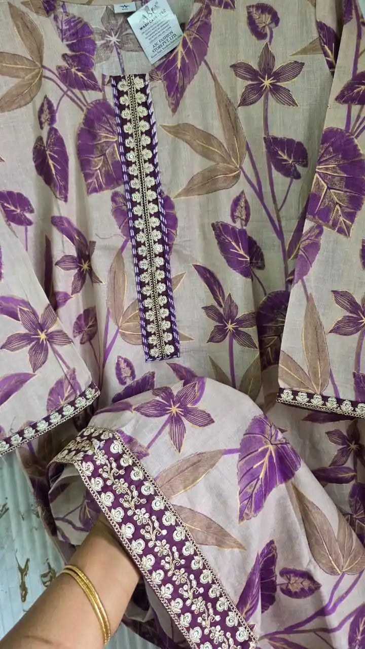 Karachi Style Embroidered Pant Suit with Printed Dupatta by ASC