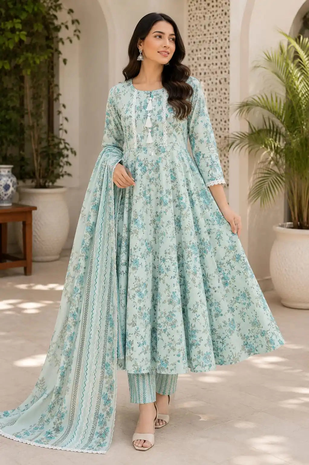 Floral Anarkali Gown Karachi Pattern Suit By ASC