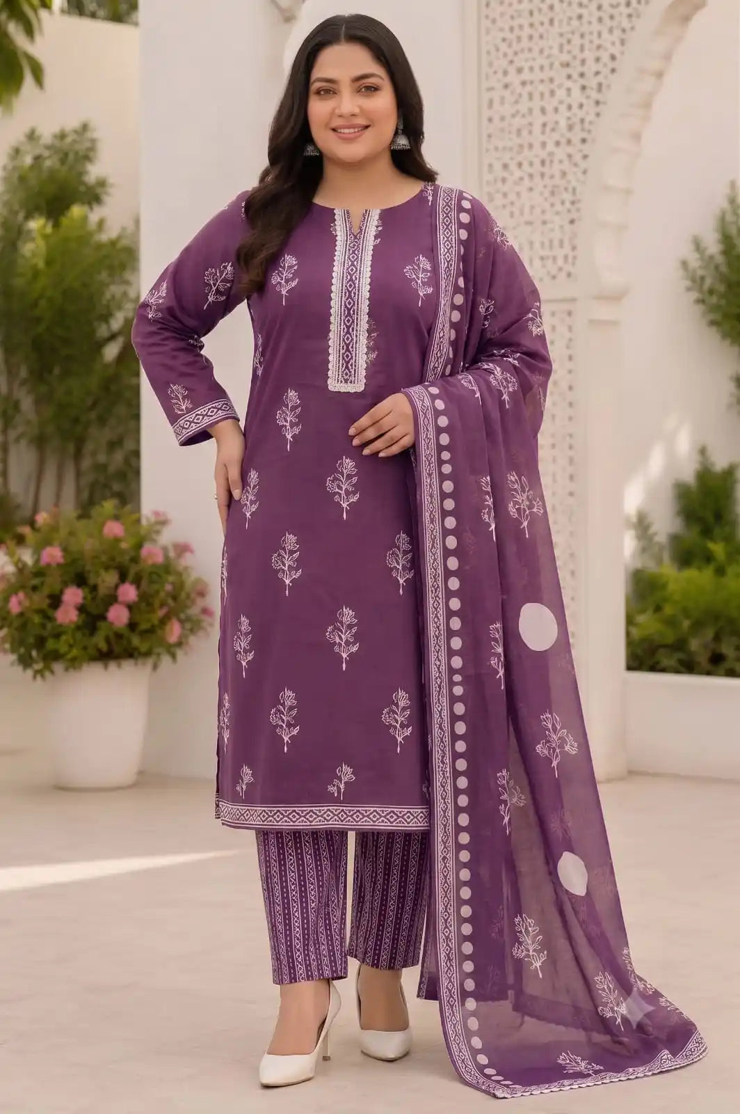 Princess Cut Karachi Pattern Cotton Suit Set By ASC