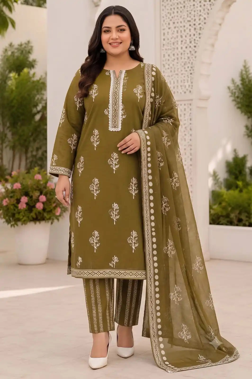Karachi Lace Suit with Plazo Pant and Dupatta By ASC