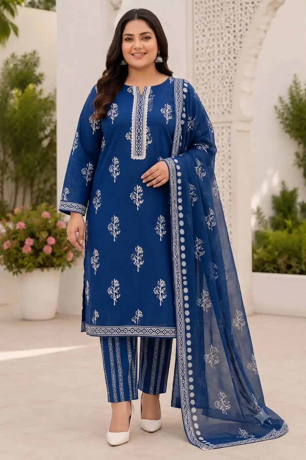 Karachi Lace Suit Straight Cut Cotton Kurta Pant Set By ASC