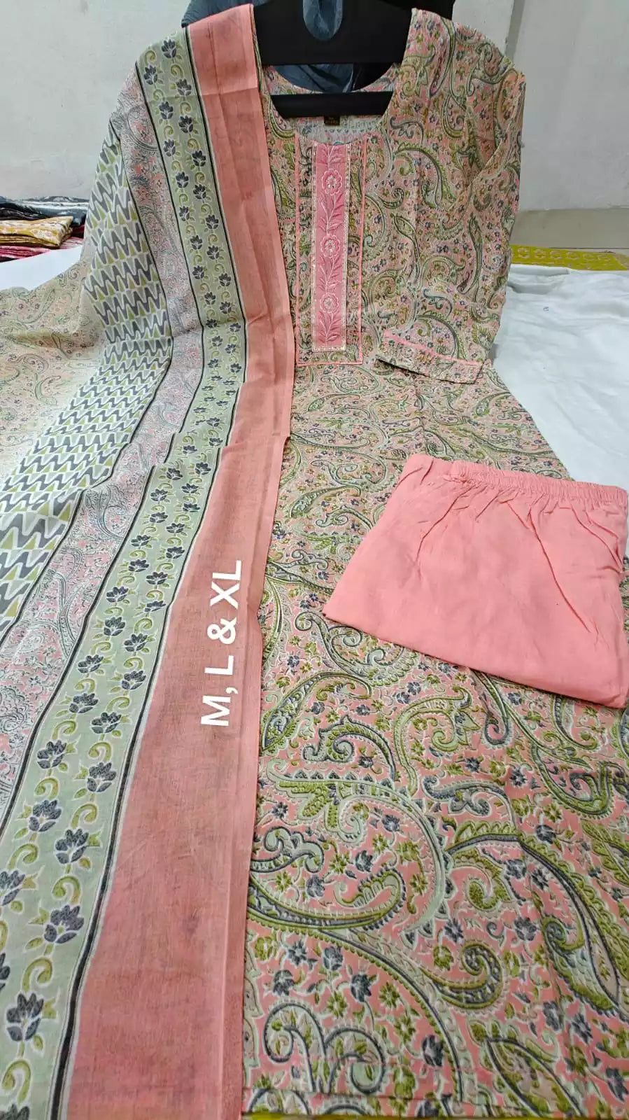 Readymade Block Print Cotton Suit With Mal Cotton Dupatta