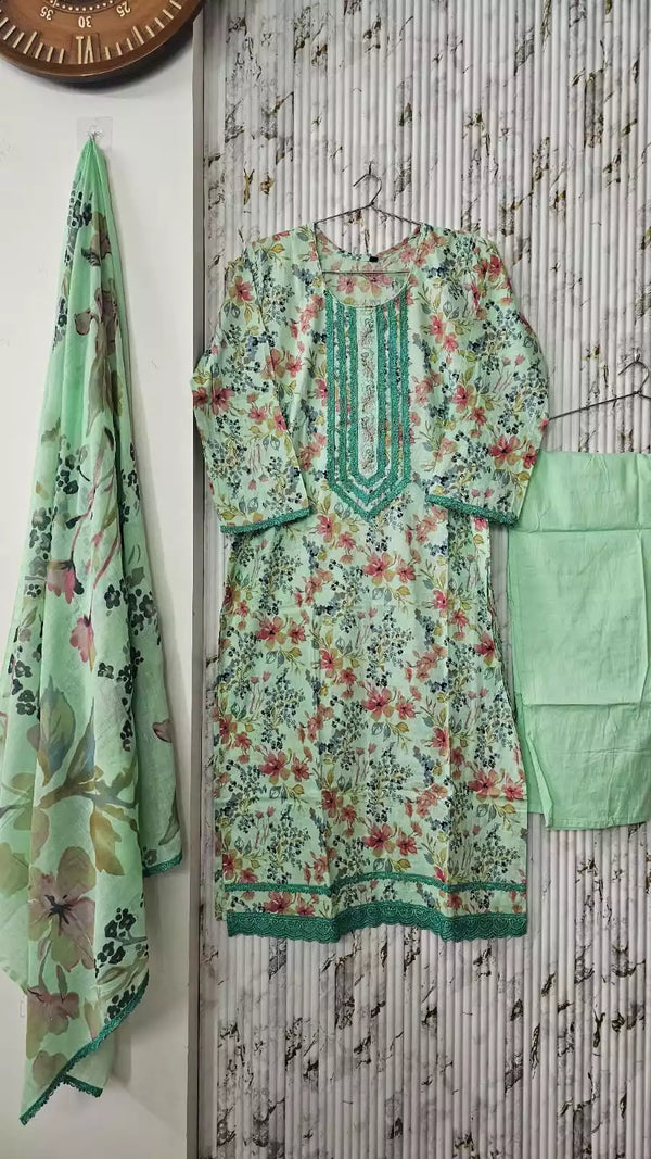 Readymade Block Print Cotton Suit With Cotton Dupatta