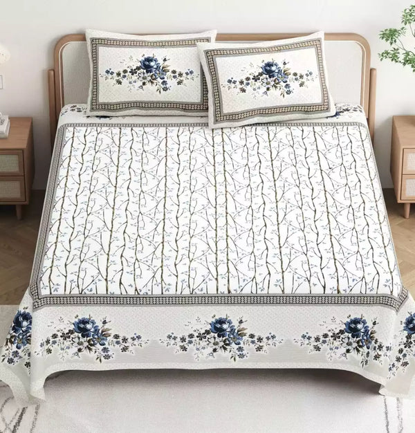 King Size 9ft*9ft Sanganeri Cotton Bedsheets With 2 Pillow Covers
