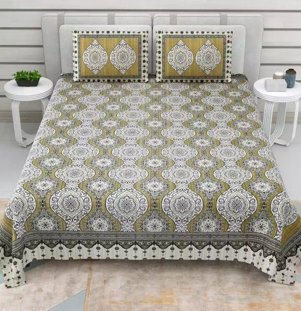 King Size 9ft*9ft Sanganeri Cotton Bedsheets With 2 Pillow Covers